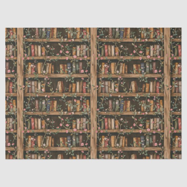 Papier Mousseline Bibliothèques avec vignes fleuries (Recto)