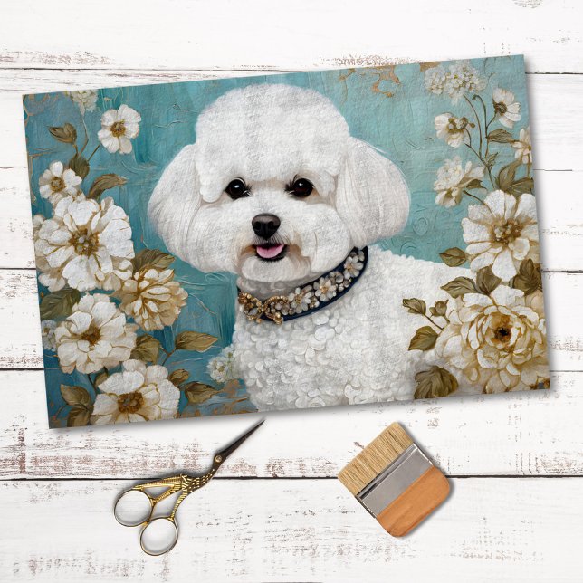 Papier Mousseline Bichon Frise Chien Découpage Tissu Papier (Créateur téléchargé)