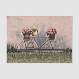 Papier Mousseline Bicycle Art Sketch Floral Vintage Victorien