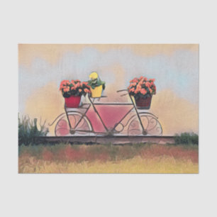Papier Mousseline Bicycle Vintage Art Automnal Aquarelle Floral