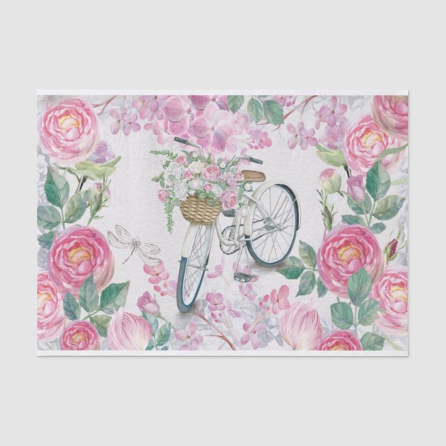 Papier Mousseline Bicyclette et fleurs élégantes (Recto)