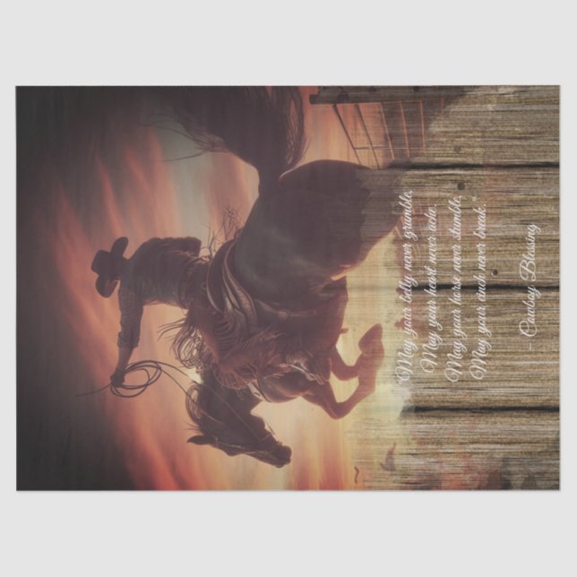 Papier Mousseline Bienheureux Cowboy Homme Occidental Bronco Horse (Recto)