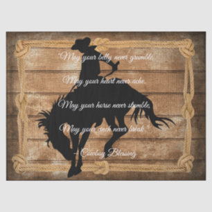 Papier Mousseline Bienheureux Cowboy Silhouette Bucking Bronco Horse