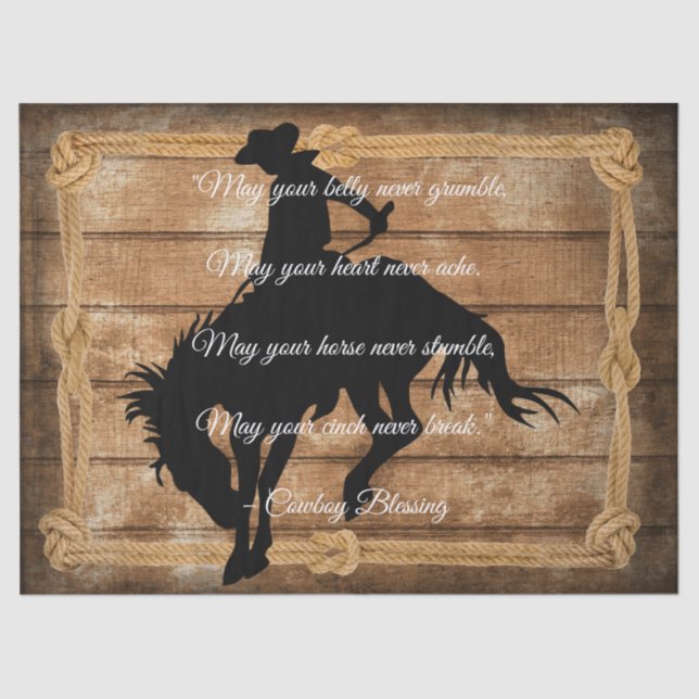 Papier Mousseline Bienheureux Cowboy Silhouette Bucking Bronco Horse (Recto)