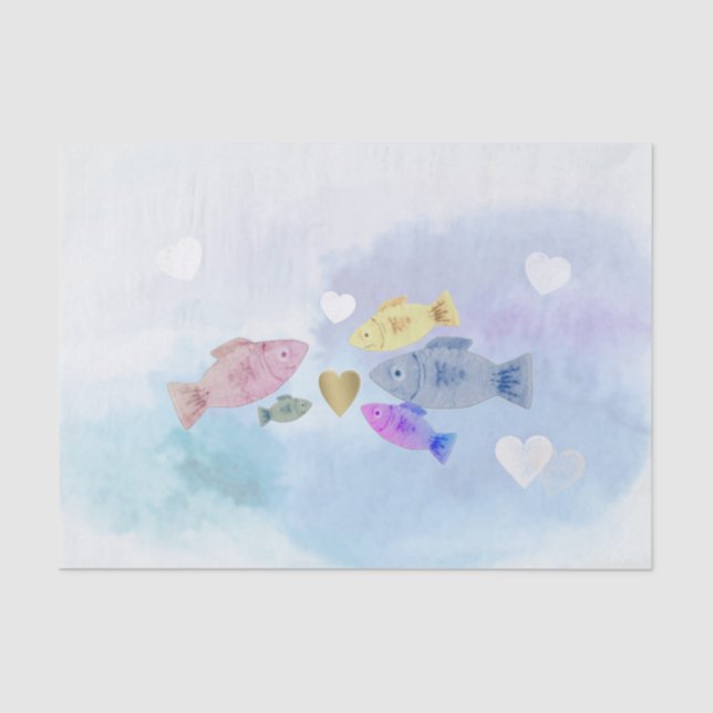 Papier Mousseline Bienvenue Baby Dreamy Aquarelle Poisson Coeurs de  (Recto)
