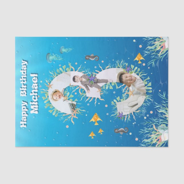 Papier Mousseline Big 3ème Sous La Mer Anniversaire Photo Collage (Recto)