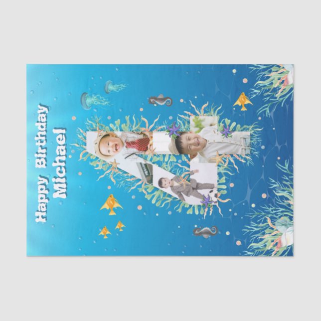 Papier Mousseline Big 4th Under the Sea Anniversaire Photo Collage (Recto)