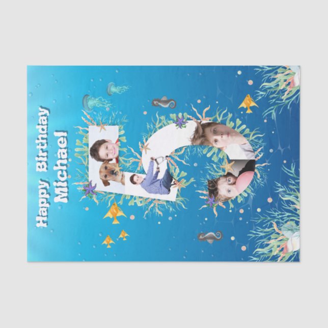 Papier Mousseline Big 5th Under the Sea Anniversaire Photo Collage (Recto)