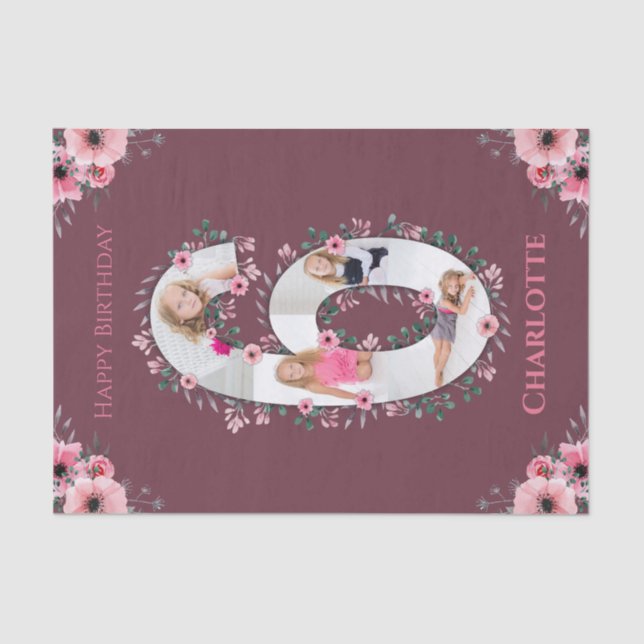 Papier Mousseline Big 6th Birthday Girl Photo Collage Fleur rose (Recto)