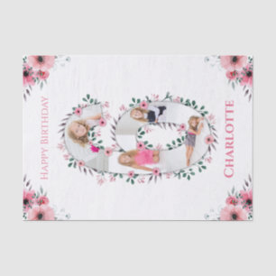 Papier Mousseline Big 6th Birthday Girl Photo Collage Fleur rose