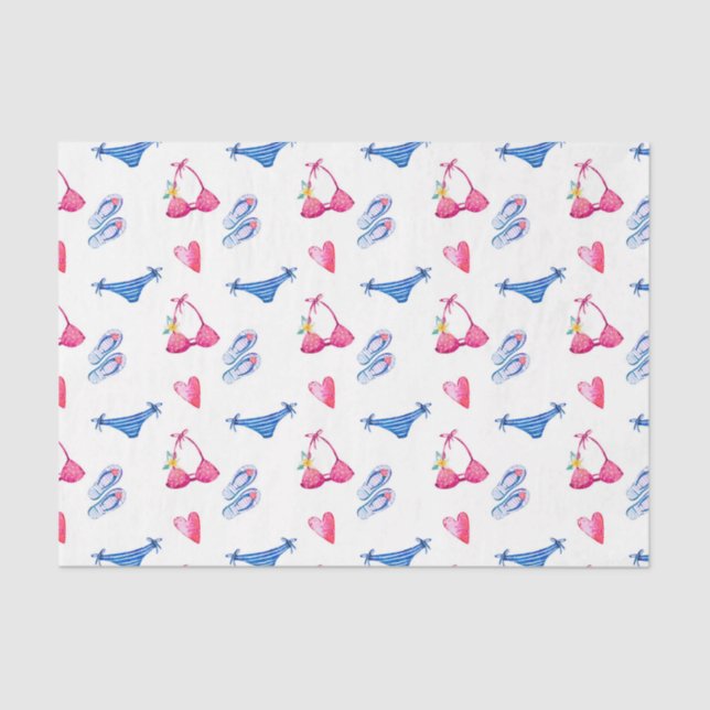 Papier Mousseline Bikini rose et tongs (Design 72 Pink Series) (Recto)