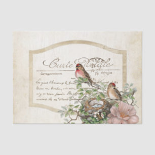 Papier Mousseline Bird Nest Gold Floral Carte Postale Script Françai