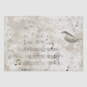 Papier Mousseline Bird Song Music Notes Grunge Decoupage