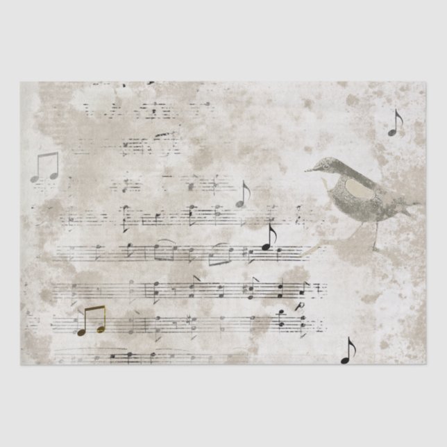 Papier Mousseline Bird Song Music Notes Grunge Decoupage (Recto)