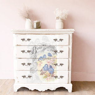 Papier Mousseline Birdie Darling Blue Birds Cherry Blossom Découpage