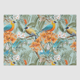 Papier Mousseline Birds Chinoiserie Mint Orange