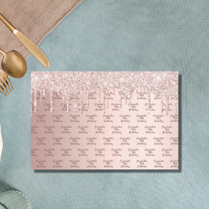 Papier Mousseline Birthday rose gold glitter drips pink monogram