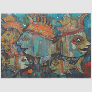Papier Mousseline Bizarre poisson océan Média mixte Collage Découpag