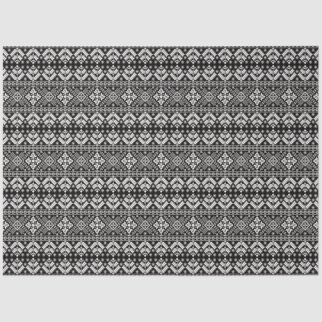 Papier Mousseline Black and White Christmas Fair Isle Motif (Recto)