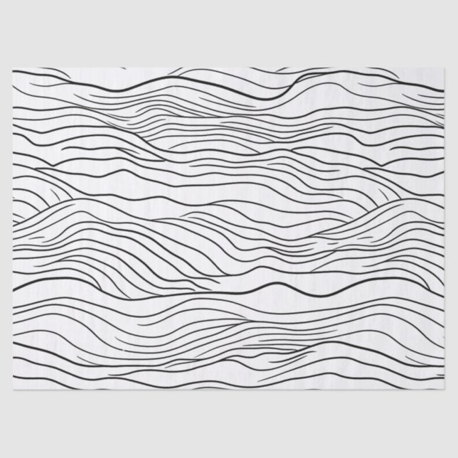 Papier Mousseline Black and White Hand-Drawn Wavy Line Pattern (Recto)