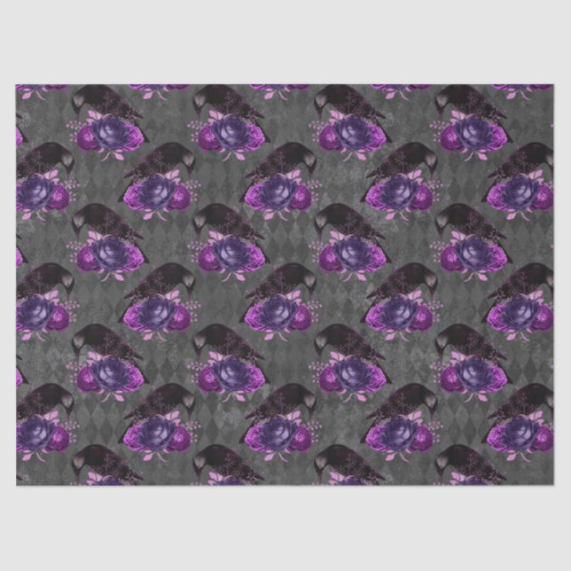 Papier Mousseline Black Birds et Purple Roses découpage (Recto)