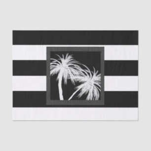 Papier Mousseline Black Blanc Tropical Palm Trees Moderne Chic Party
