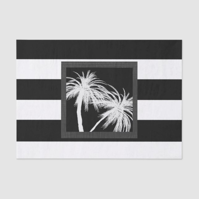 Papier Mousseline Black Blanc Tropical Palm Trees Moderne Chic Party (Recto)