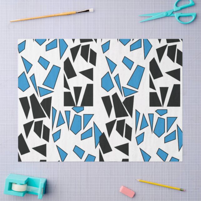Papier Mousseline Black Blue Stained Glass Pattern (Artisanat)