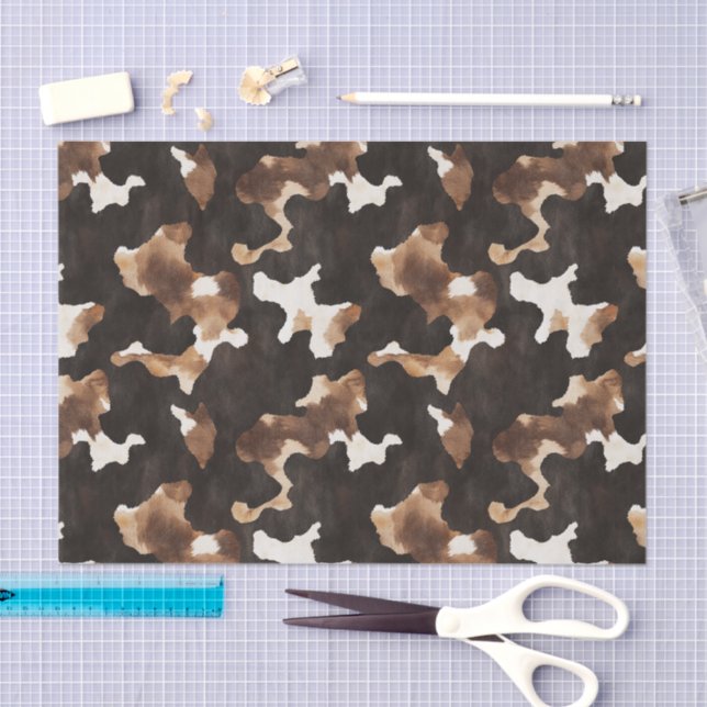 Papier Mousseline Black Brown Cream Cow Print Birthday (Artisanat)