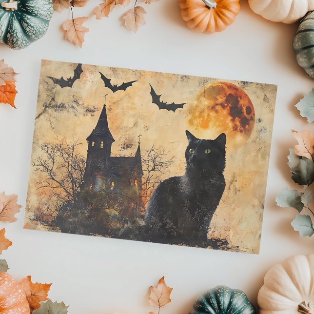 Papier Mousseline Black Cat Moon Vintage Halloween Decoupage  (Créateur téléchargé)