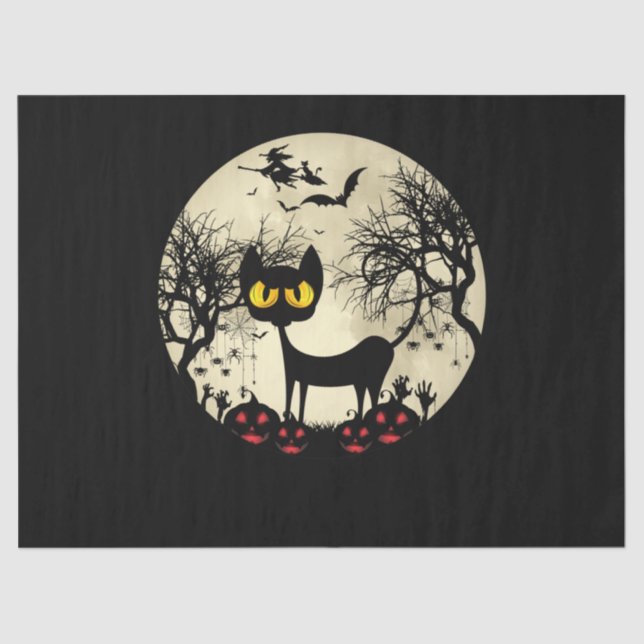 Papier Mousseline Black Cats Moon Citrouille Drôle Halloween Horreur (Recto)