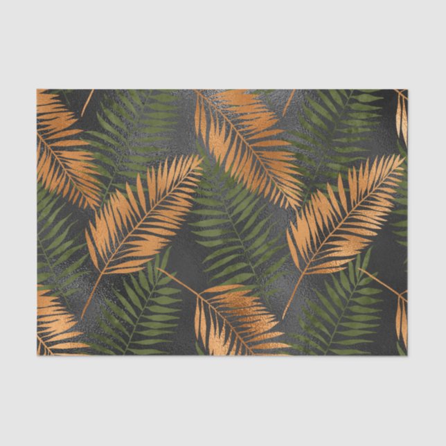Papier Mousseline Black Copper Brown Palm Tree Leaf Glam Tropical (Recto)