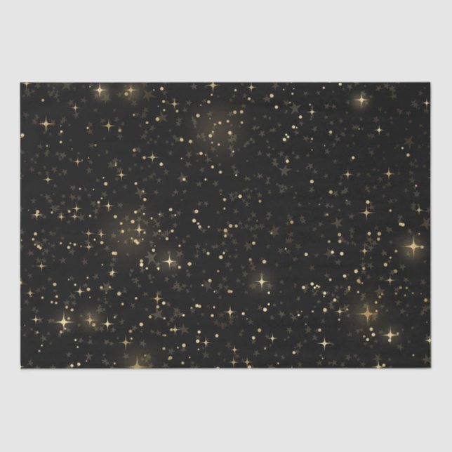 Papier Mousseline Black Elegant Celestial Starry Gold Stars Design (Recto)