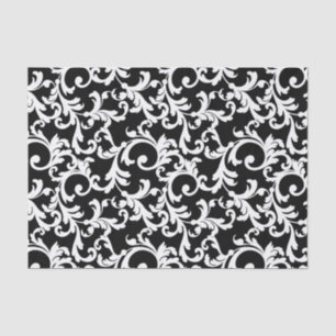 Papier Mousseline Black Elegant Damask Print