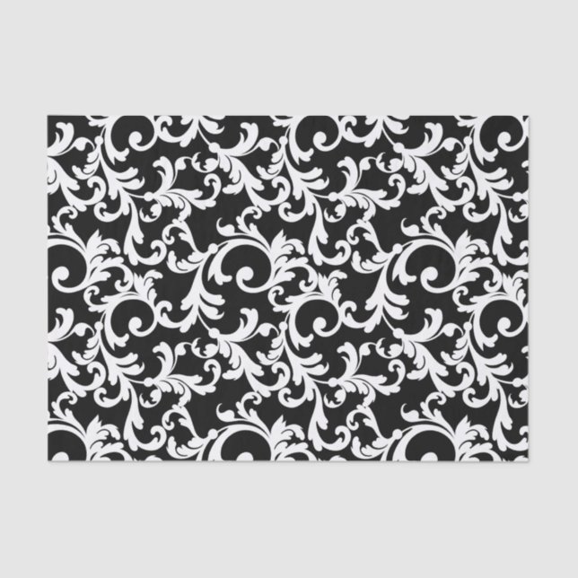 Papier Mousseline Black Elegant Damask Print (Recto)