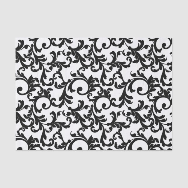 Papier Mousseline Black Elegant Damask Print (Recto)