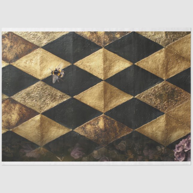 Papier Mousseline Black & Gold Diamond Checkers Pattern  (Recto)