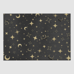Papier Mousseline Black & Gold Moderne Lune Céleste Étoiles Mariage