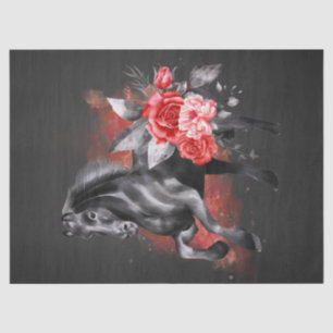 Papier Mousseline Black Horse Rose Whimsical Fairy Tale Aquarelle