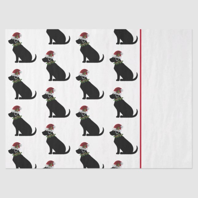 Papier Mousseline Black Lab Chien Noël Santa Hat Holly Moderne (Recto)