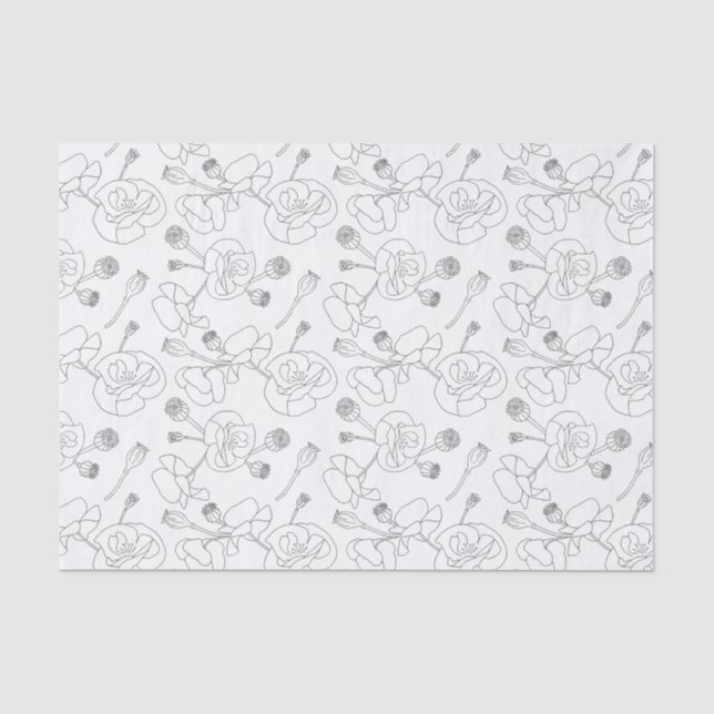 Papier Mousseline Black on White Poppies (Recto)
