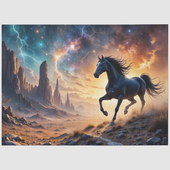 Papier Mousseline Black Stallion dans le désert - étoiles éclair (Recto)