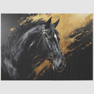 Papier Mousseline Black Stallion on black and gold with White