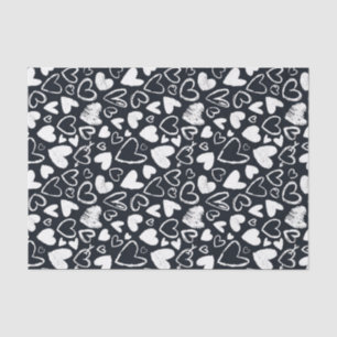 Papier Mousseline Black White Chalk Coeur Motif Saint Valentin