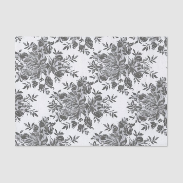 Papier Mousseline Black White Floral Antique collage victorien (Recto)