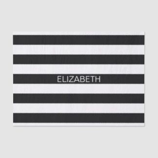 Papier Mousseline Black White Horizontal Preppy Stripe Nom monogram
