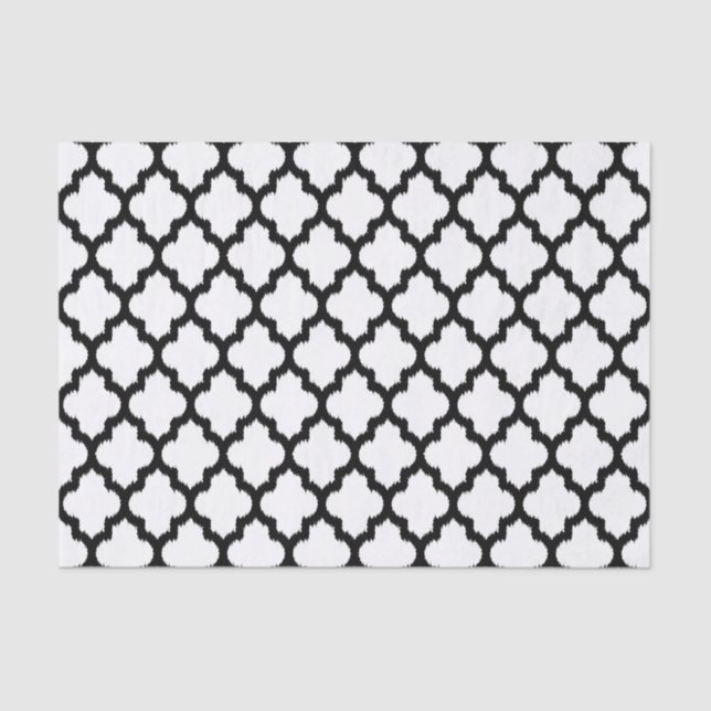 Papier Mousseline Black & White Ikat Quatrefoil Geometric Pattern (Recto)