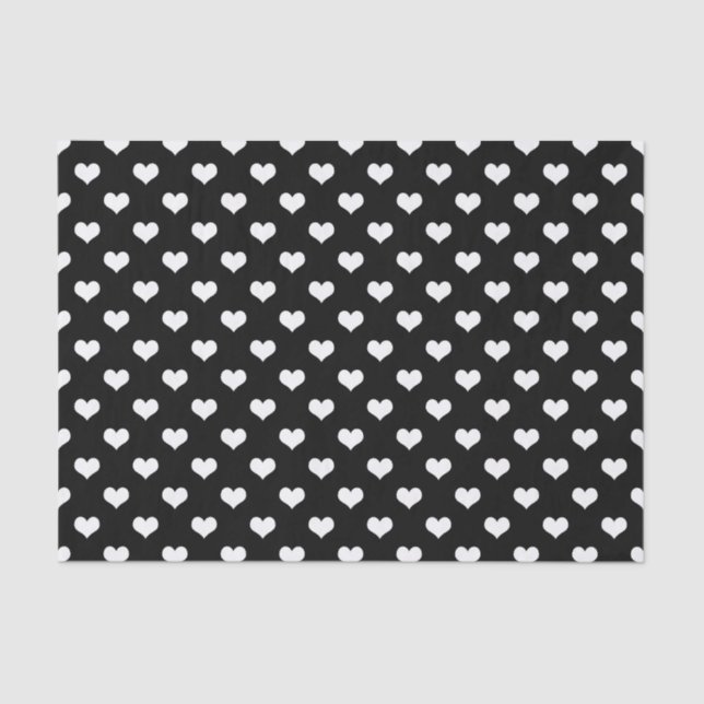 Papier Mousseline Black White Love Heart Motif Design (Recto)