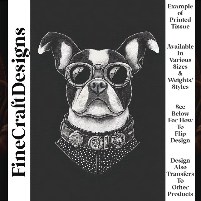 Papier Mousseline Black White Steampunk Boston Terrier T8 Découpage (Créateur téléchargé)