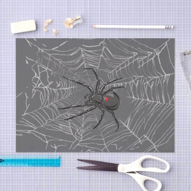 Papier Mousseline Black Widow Spider And Spiderweb Drawing Art (Artisanat)